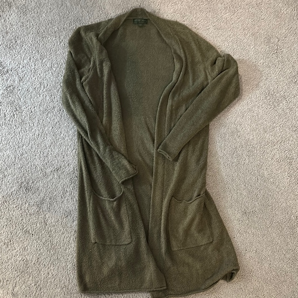 Barefoot Dreams Olive Green Open Front Cardigan Sweater Cozy lite